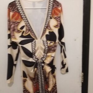 Vibrant Long Sleeve Dress with Bold Patterns with Slit In Front